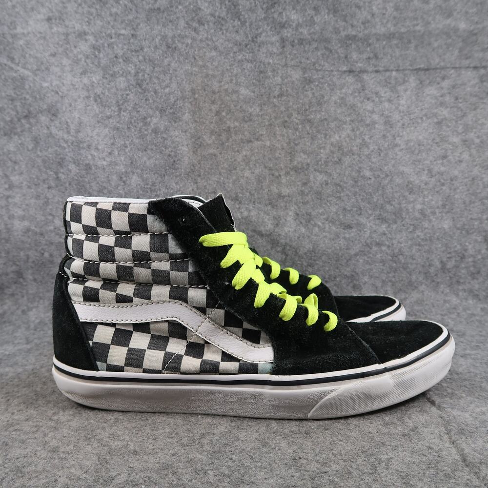 Vans Shoes Womens 9.5 Sk8 Hi Sneakers Checkered Suede Canvas Black White Casual